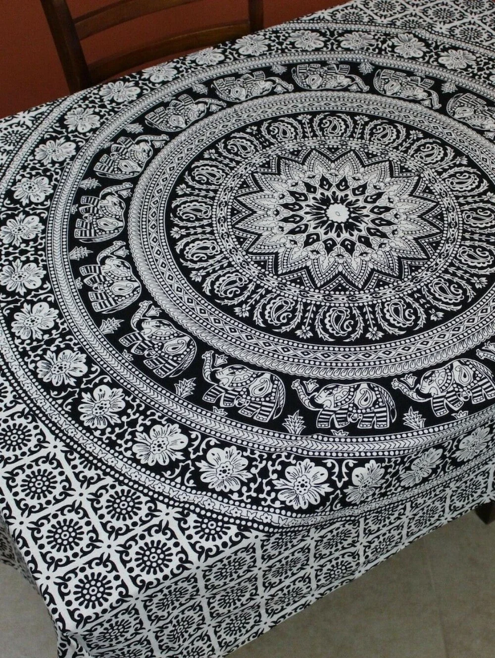 Mandala Tapestry Elephant Floral Pattern Print Made In India Cottton Tablecloth